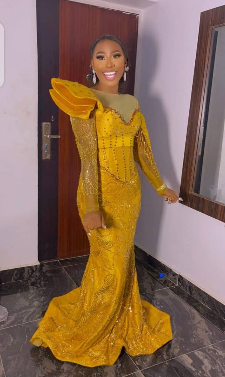 Gold embellished Owambe A-line dress